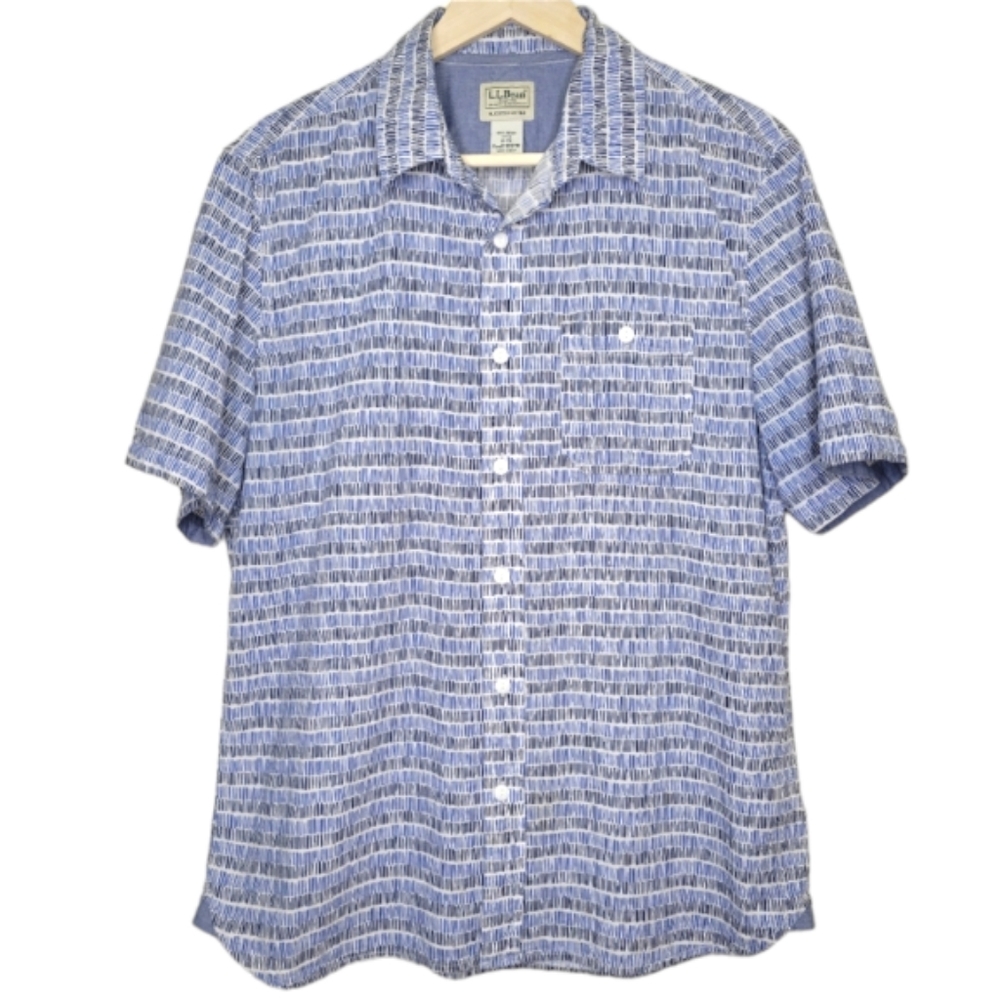L.L. Bean Organic Cotton Button Up Fitted Short Sleeve Shirt, Size M